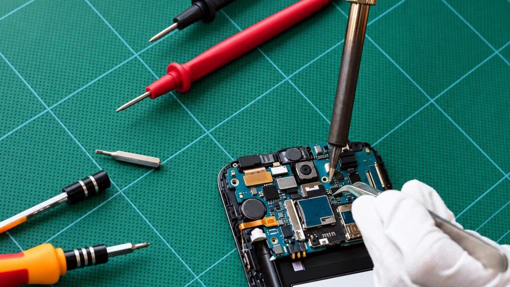 A technician repairs your phone: phone repair at an elMeistrai service point