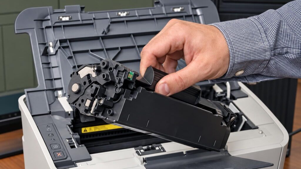 Laser printer cartridge prepared for refilling at the service center