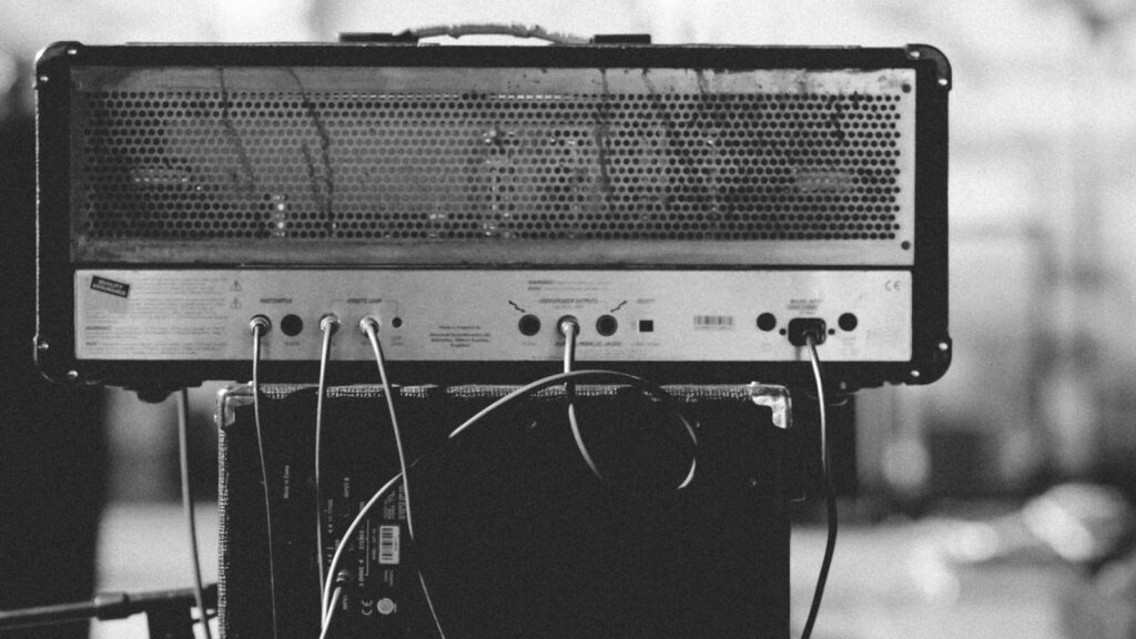 A technician checks an audio amplifier at the elMeistrai service point in Klaipėda