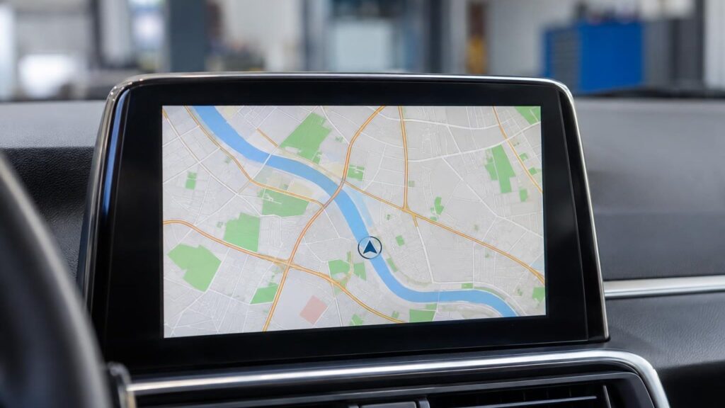 Hyundai car navigation screen with a map