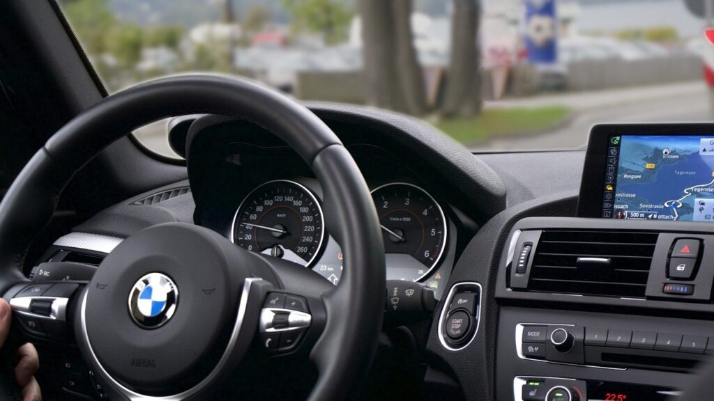 MINI car navigation screen with a map