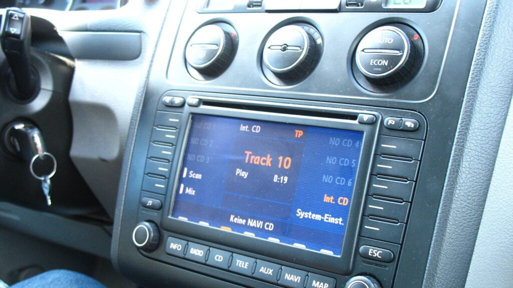 Volkswagen car navigation screen with a map